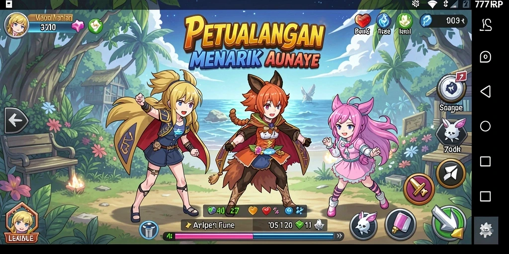 Tampilan gameplay 77RP dengan karakter anime yang menawan.