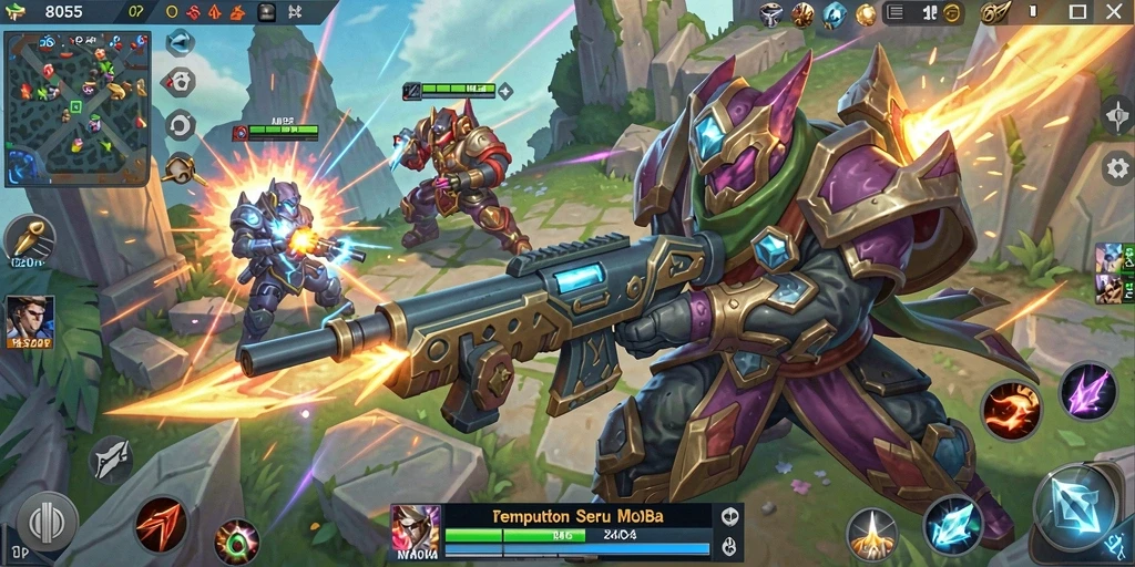 Tampilan gameplay seru dalam pertandingan MOBA di 8055.