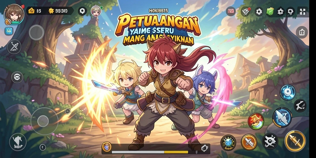 Tampilan gameplay HOKI8815 yang penuh warna dan dinamis.