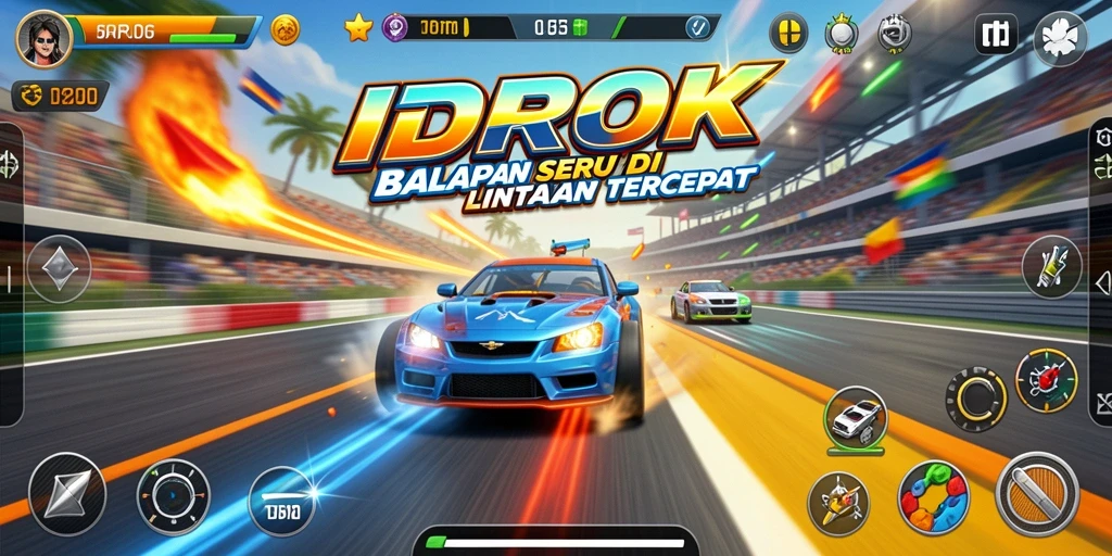 Screenshot gameplay IDROK yang menunjukkan aksi balapan mendebarkan di lintasan.