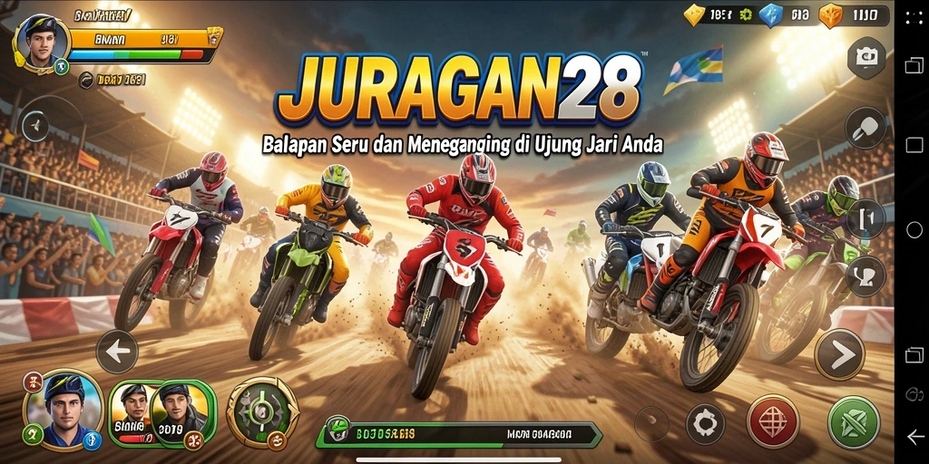 Gameplay balapan JURAGAN28 yang menegangkan dan seru.