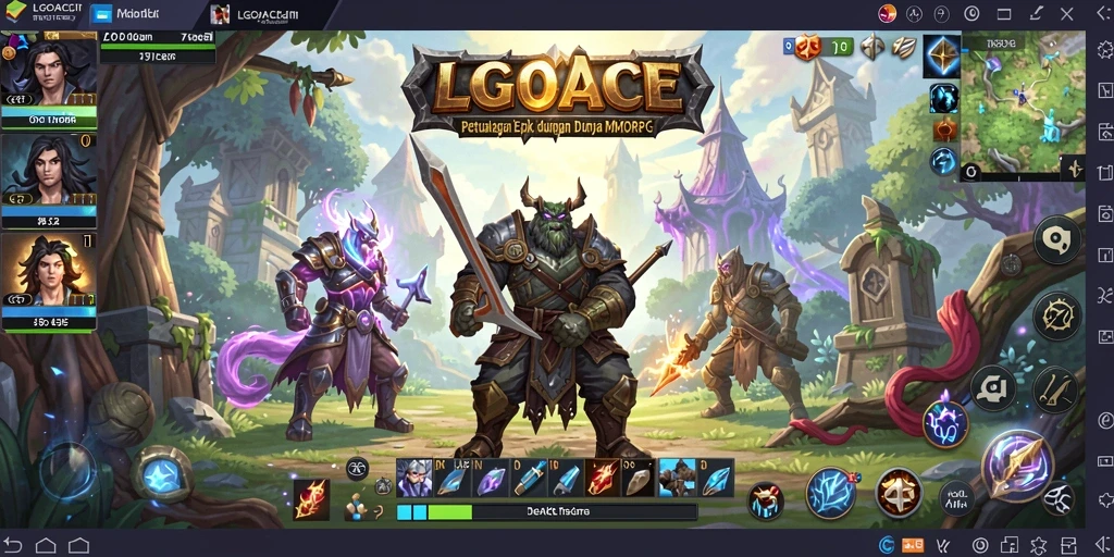 Screenshot gameplay LGOACE yang menunjukkan pertempuran epik dalam MMORPG.