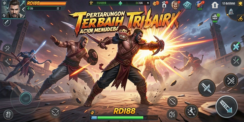 Screenshot gameplay RDI88 menunjukkan pertarungan intens dengan teknik serangan yang mengesankan.