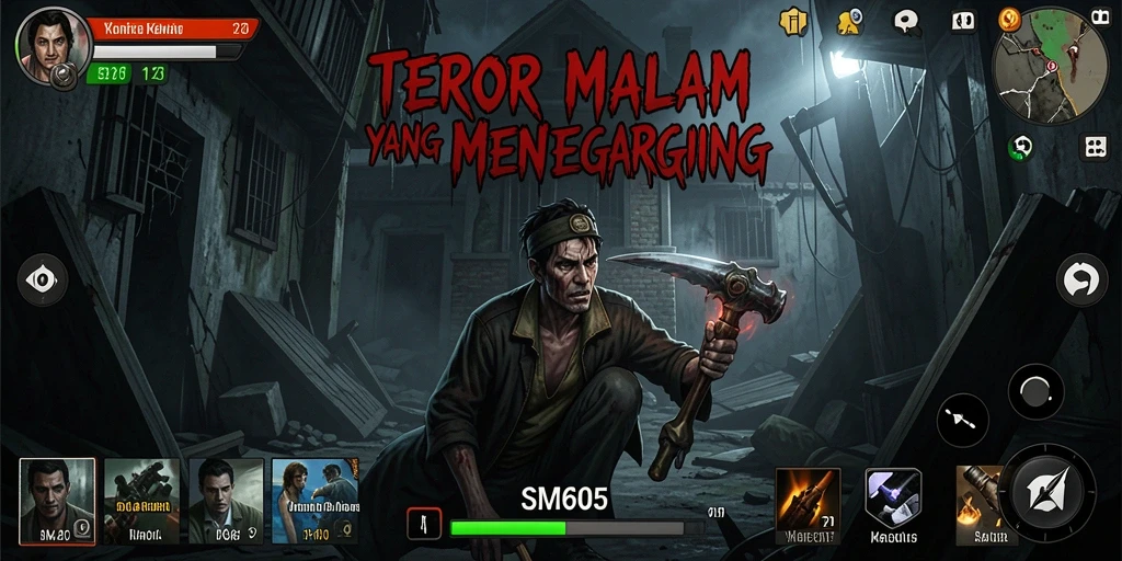 Screenshot utama SM605 menampilkan gameplay yang mencekam dan menyeramkan.