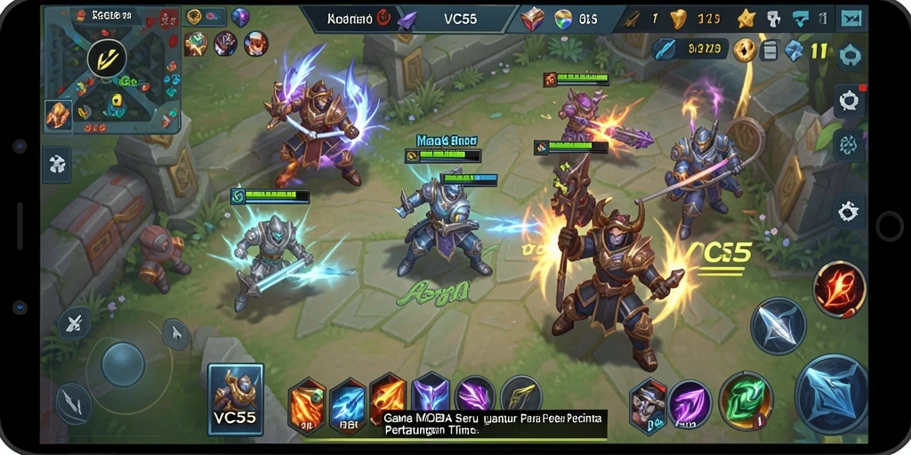Tangkapan layar gameplay VC55 yang menampilkan pertarungan tim yang seru.