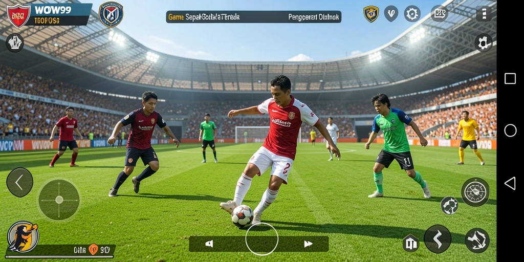 Gameplay WOW99 menampilkan aksi sepak bola yang mendebarkan.